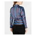 thumbnail image 2 of INC $69 Womens New 1341 Blue Burgundy Striped Long Sleeve Wrap Top M B+B, 2 of 2