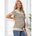 thumbnail image 3 of DARING DIVA Women's Maternity Stretchy Knit Short Sleeve Sweater M Black Beige Striped, 3 of 7