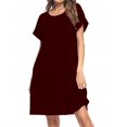 thumbnail image 1 of Nouvelle Robe Unie à Manches Courtes pour Femmes Robe Décontractée en Ligne, 1 of 5