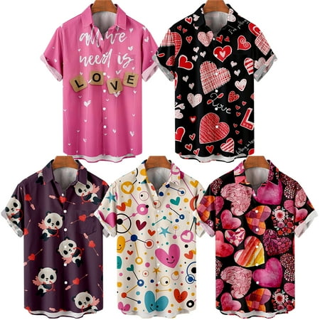 

MLFU Family Matching Valentine s Day Casual Button Down Hawaii Shirts with Pocket Classic Blouses For Men
