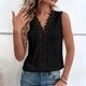 thumbnail image 2 of Camisa sin mangas de encaje Blusa Color liso Escote en V Blusa hueca para mujer Dama Citas Verano Negro XXL, 2 of 6