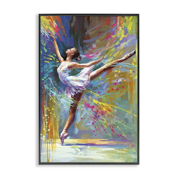 Stupell Industries Ballerina with Modern Splash Entertainment Painting Black Framed Art Print Wall Art, 12 x 18