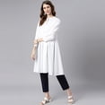 thumbnail image 4 of Janasya Indian Chinese Neck 3/4 Sleeve Solid White Cotton Tunic For Women, 4 of 7
