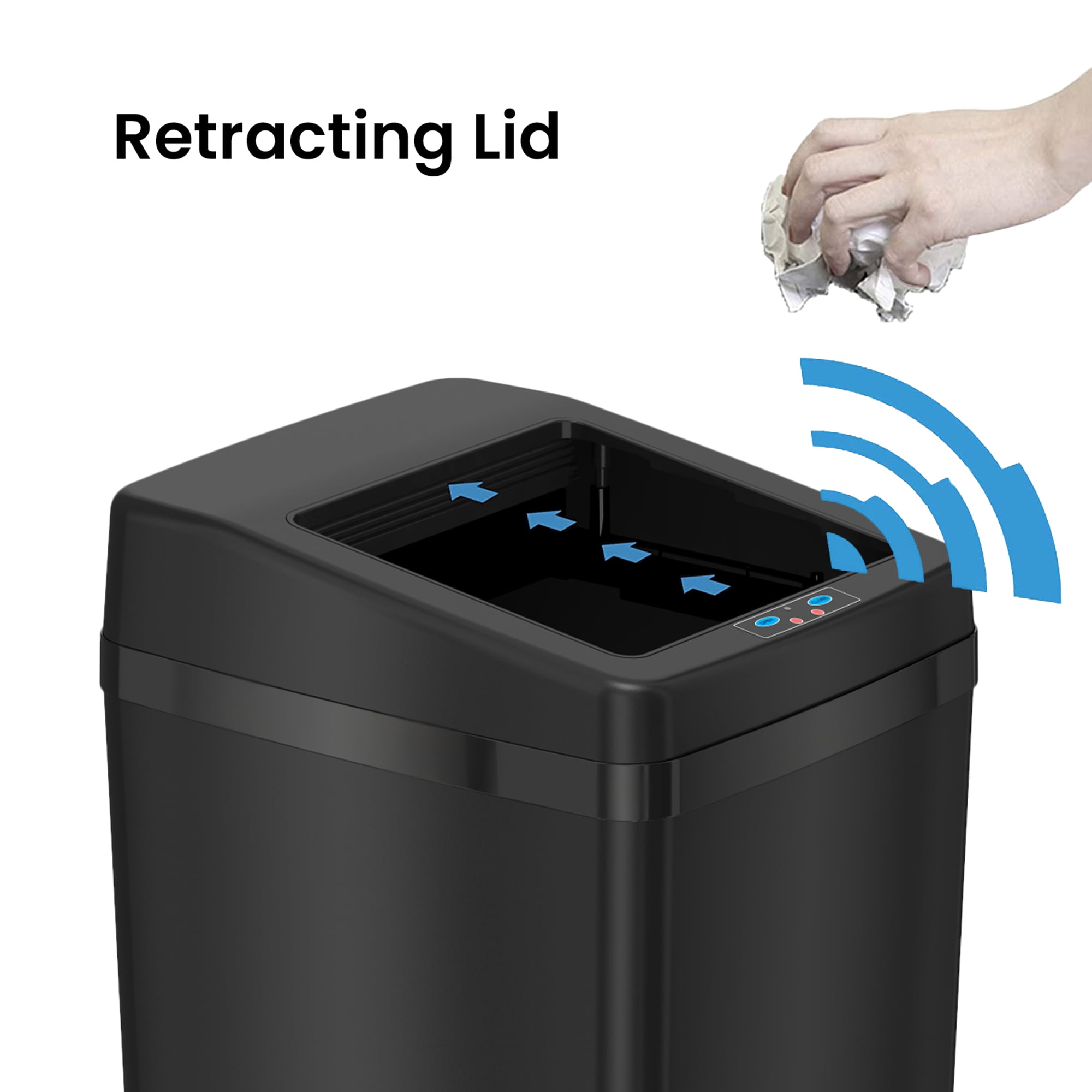 iTouchless 14 Gallon Sliding Lid Automatic Sensor Trash Can with AbsorbX Filter System, 52 Liter Black Steel Touchless Kitchen Garbage Bin