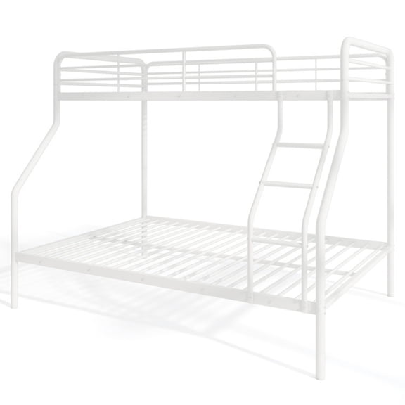 Furnibear Twin Over Full Bunk Bed White Metal Frame with Ladder and Full Length Guardrails, Space Saving Design and Under Bed Storage