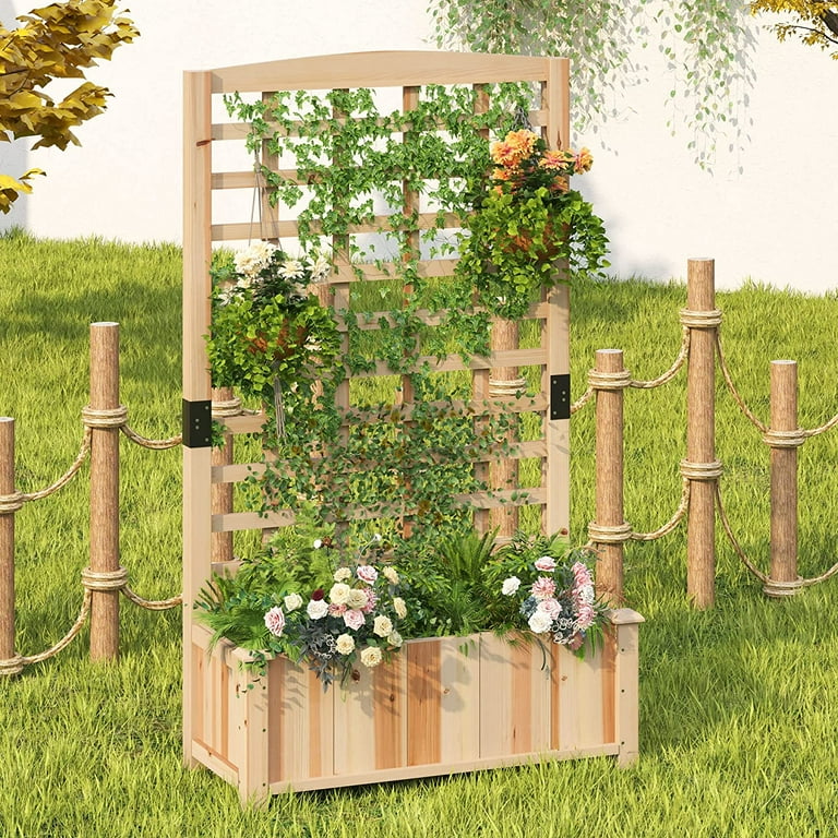 Soges Wood Planter with Trellis for Climbing Plants, Free