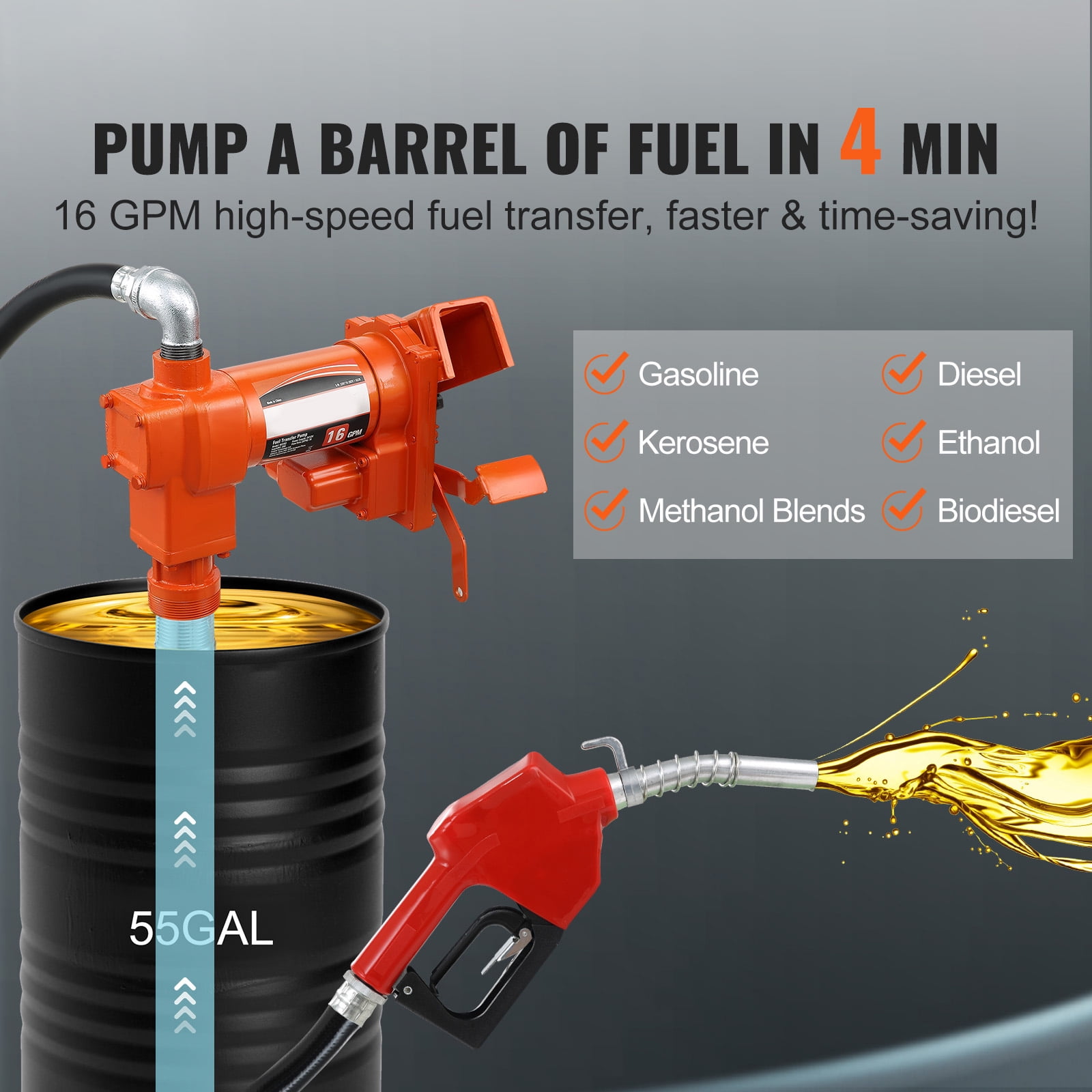 KFFKFF EX56A-12 Explosion-Proof Fuel Transfer Pump, 16 GPM 1/4 HP, 12V DC 13 x 8.9 x 9.6 inch Multicolor