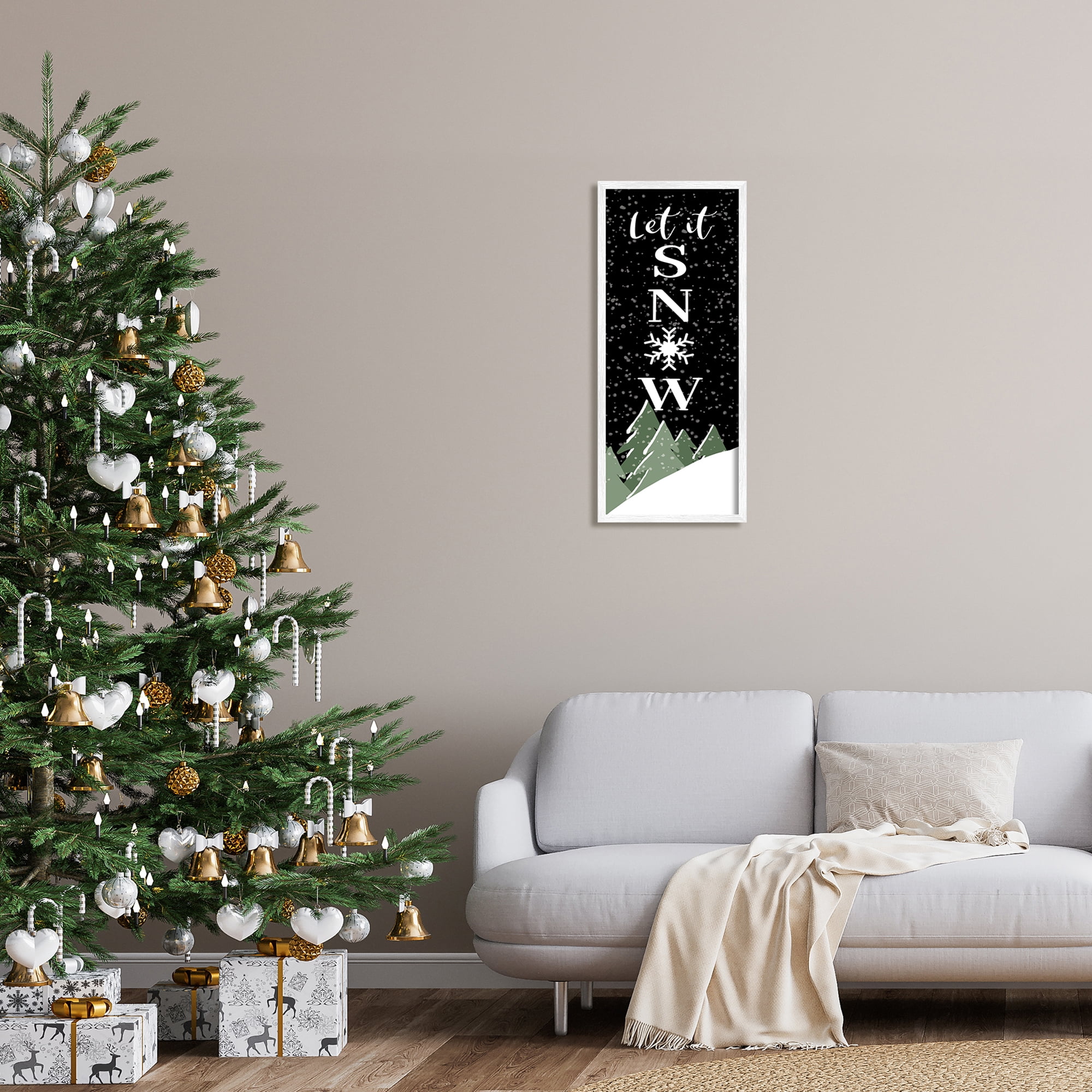 Let It Snow Winter Hilltop Fir Trees Saying Inspirational Graphic Art Framed Art Print Wall Art