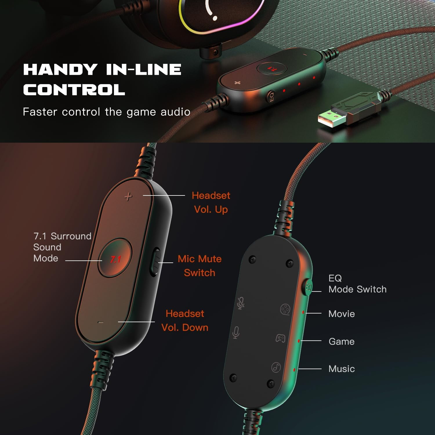 FIFINE H6 Wired Gaming Headset with Microphone for Computer PC, PS5/PS4, 330g Lightweight, USB Control Box with 7.1 Sound, EQ Mode for FPS Gamer