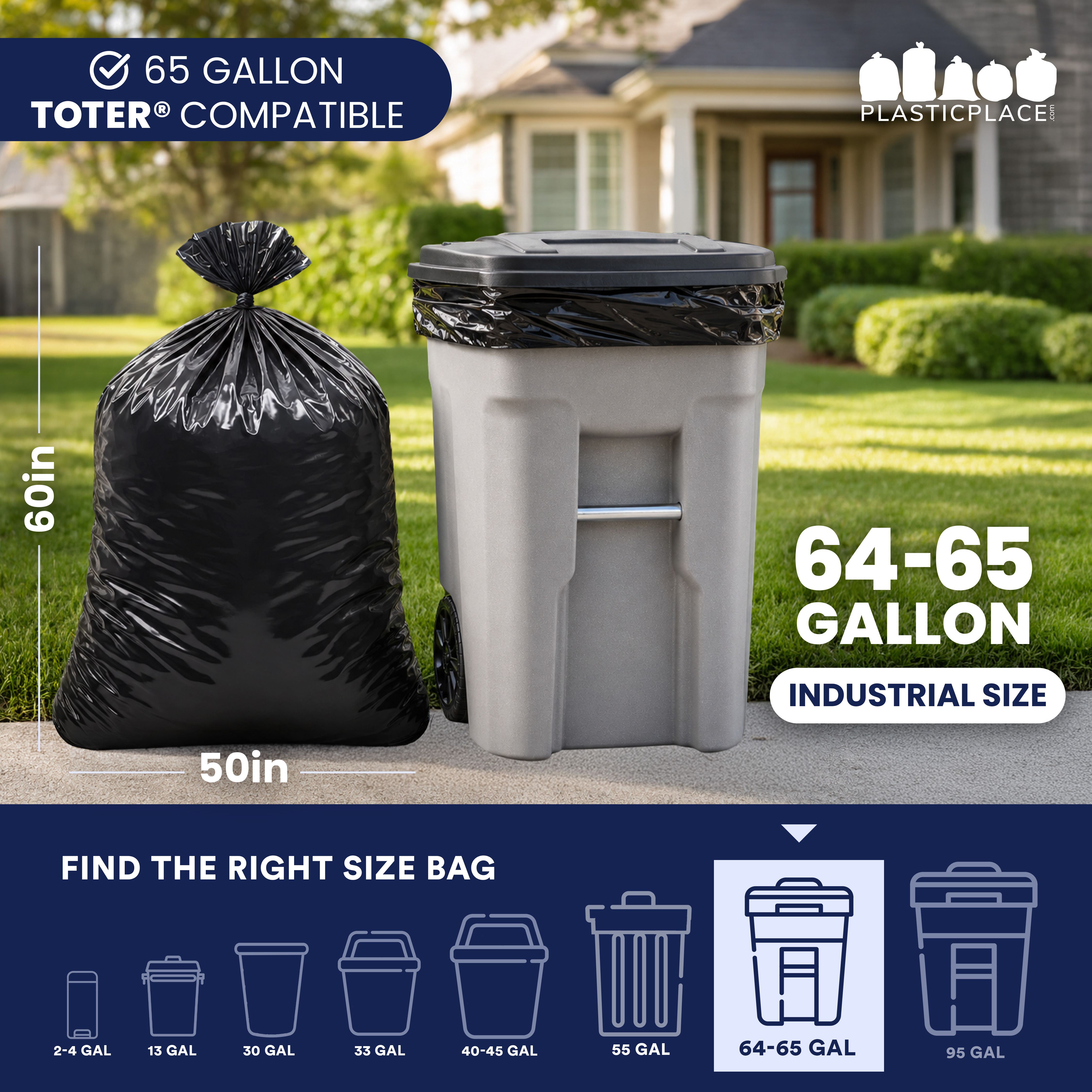 Plasticplace 64-65 Gallon Trash Bags for Toter, 25 Count photo 4