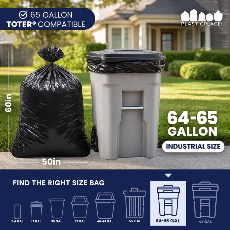 Heavy Duty 64-65 Gallon Black Trash Bags, 50 Count photo 4