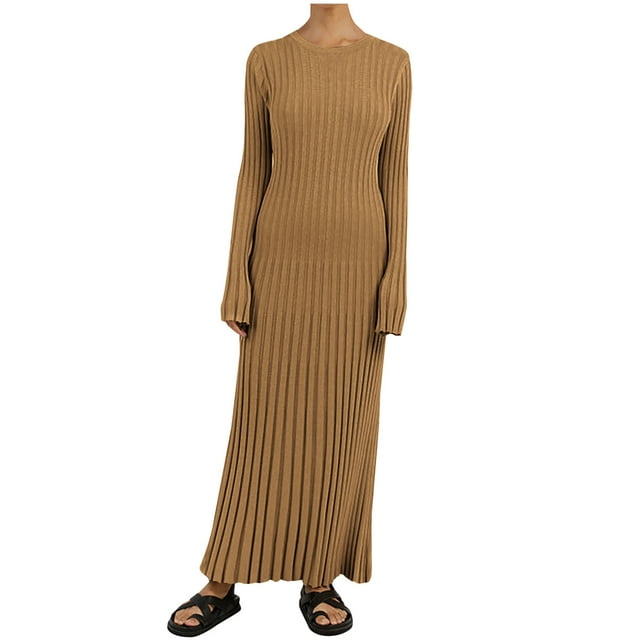 Mrat Chandail à Enfiler pour Femmes, Chandail Décontracté à Col Rond à Manches Longues, Taille Enveloppée, Fessiers Noués, Robe Chandail Côtelée Enveloppante pour Femmes, Chandail à Enfiler pour Femmes P-197 Kaki m
