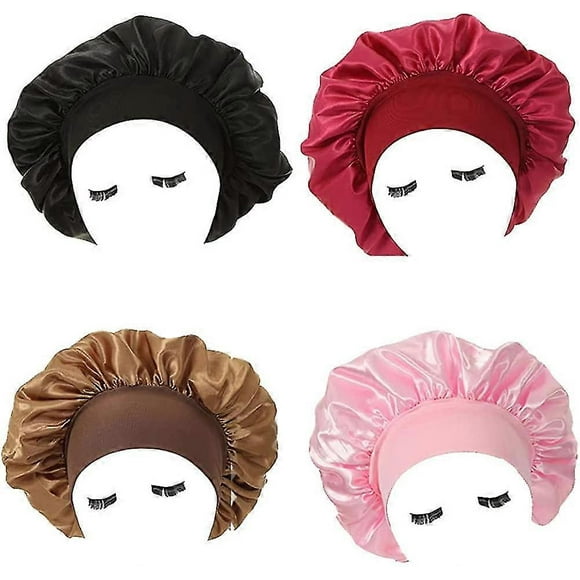 4 gorros de dormir de satén lisos para mujer, gorro de dormir para el cuidado del cabello.