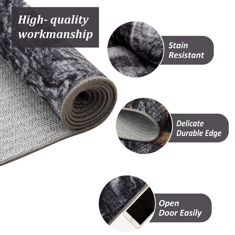 5'x7' Boho Vintage Area Rug – Soft Modern Abstract Design, Machine Washable Non-Slip Carpet for Living Room, Farmhouse, Kids Room & Dining Room Black