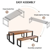 3-Piece Outdoor Dining Table Set, Acacia Wood Patio Dining Set with 2 Benches, Natural