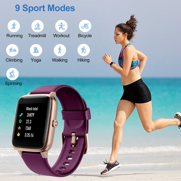 YAMAY YM021 Smart Watch for Android Samsung iPhone, Fitness Tracker Watches with Heart Rate Monitor, Square Touch Screen, Smart Watches for Women Purple - Walmart.com
