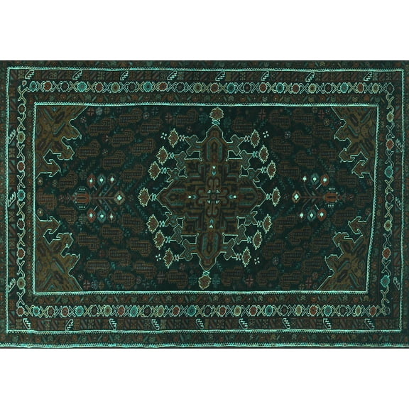 Ahgly Company Machine Washable Indoor Rectangle Persian Turquoise Blue Traditional Area Rugs, 5' x 7'