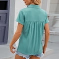 thumbnail image 4 of BLVB Summer Tunic Tops for Women Lapel V Neck Short Sleeve Blouse Casual Pleated Solid Color Going out Dressy T-Shirts, 4 of 8