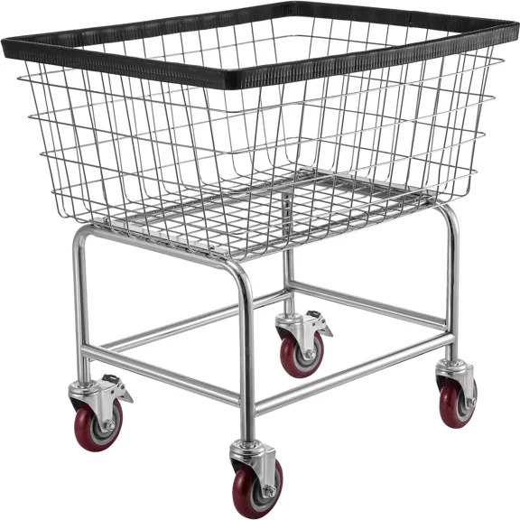 Heavy-Duty Wire Laundry Cart with Wheels,2.8 Bushel Capacity,Commercial Steel Frame,Chrome Finish,4" Casters,Ideal for Easy Laundry Transport