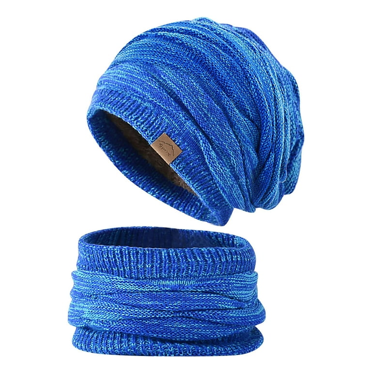 Winter Hat Scarf and Gloves Set for Women Knit Beanie Winter Gloves and  Scarves Cold Weather Gear Blue
