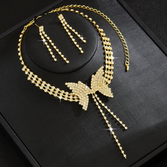 Faty-T Rhinestone Bridal Wedding Jewelry Set Silver Necklace Earrings Bracelet Ring Sets Prom Formal Costume Jewelry Sets for Women and Brides