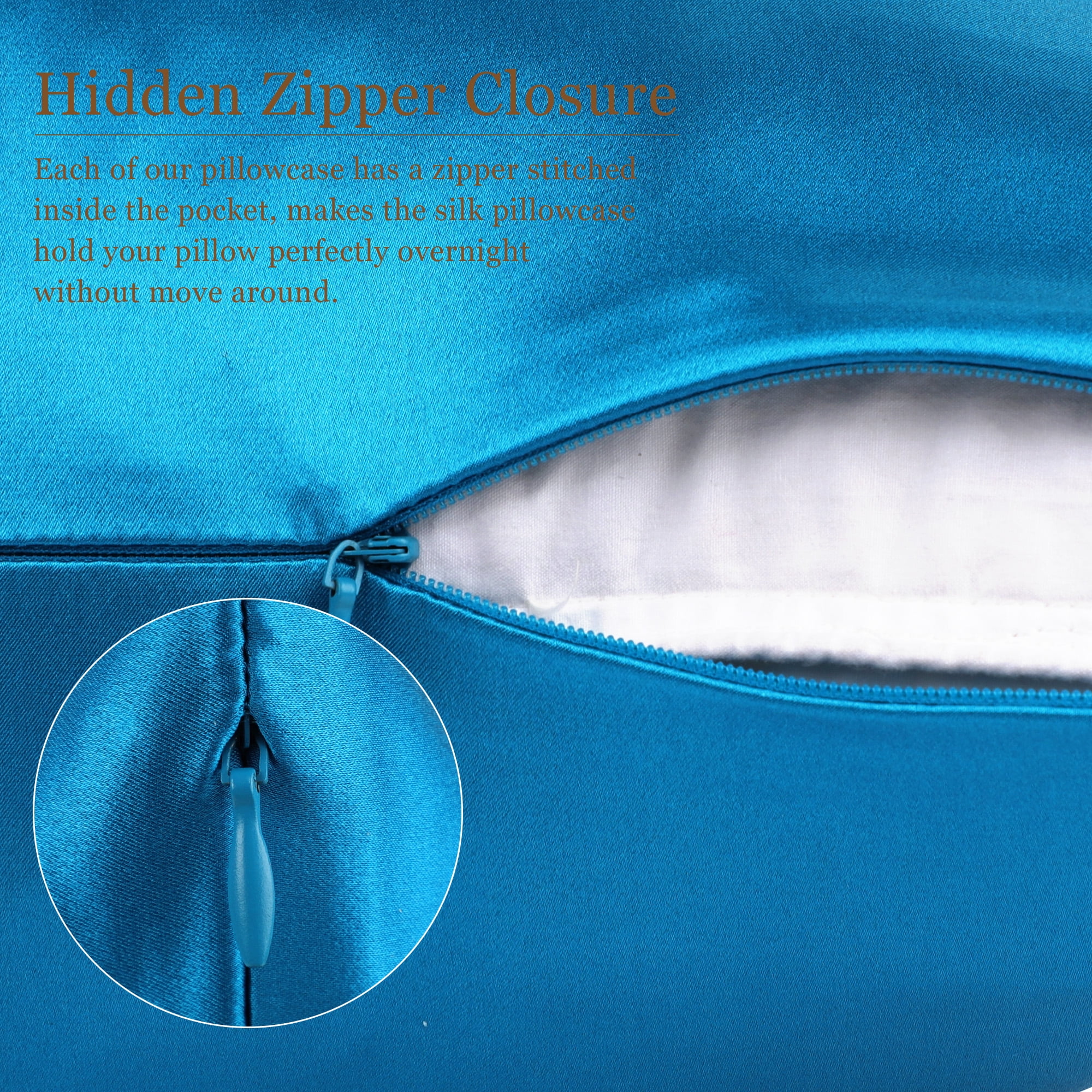 REGALWOVEN Silk Pillowcase Travel Silk Pillow Cover for Hair and Skin with Zipper Closure, Peacock Blue 14" x 20"