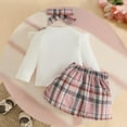 thumbnail image 6 of SYMOID Kids Girl Pink 3-Piece Outfit Set - Soft Cotton Top with Ruffles, Plaid Skirt & Matching Bow Headband, Sweet Preppy Style for 6-36 Months,Size 2 T, 6 of 9