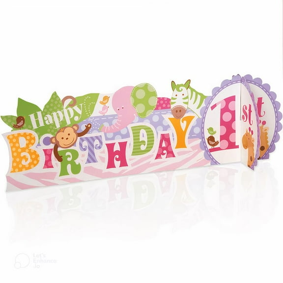 Unique Pink Safari 1st Birthday Deluxe 3D Centerpiece | 14" x 4.5" | 1 Pc
