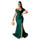thumbnail image 1 of Vestido de noche elegantes con hombros descubiertos fruncido de muslo con abertura sexy, 1 of 4