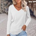 thumbnail image 3 of TKLPEHG Womens Blouse V-Neck Basic Tops Fashion Casual Lightweight Fall Tops Solid Color Long Sleeve T Shirt Comfy Loose Pullover (White,XL), 3 of 5