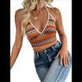 thumbnail image 1 of Camisolas de Punto para Mujer, de Verano, con Cuello Halter en V, A Rayas, Informales, Sin Mangas, para Playa, Vacaciones, Top Corto. Color Naranja L, 1 of 7