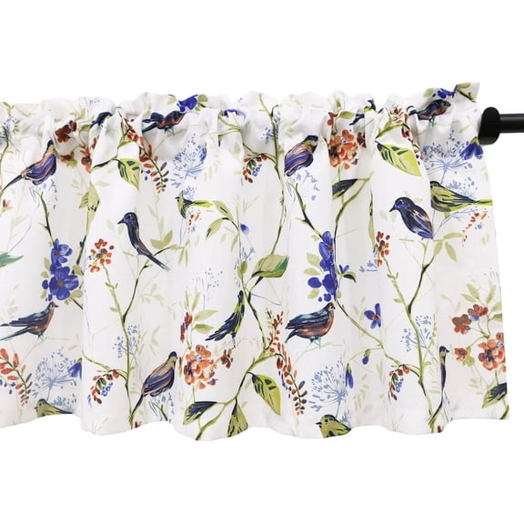 Birds Vines Printed Curtains Valances for Kitchen Bath Laundry Bedroom Living Room, Rod Pocket Valance for Windows, 52 x 18 Inch, Blue Birds
