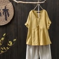 thumbnail image 2 of LEKWK Loose Linen Tops for Women Double Layered Hem Flowy Tops V-Neck Short Sleeve Summer Blouses Ruffle Plain Soft Breathable Beach Holiday Wear, 2 of 5