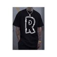 thumbnail image 1 of Camiseta de manga corta con cuello redondo y estampado de la letra R para hombre, sencilla y elegante, cómoda y transpirable, ideal para vacaciones de primavera y verano., 1 of 7