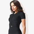 thumbnail image 2 of Women's Rib Knit Seamless Short Sleeve High Neck Cropped Sports Jacket-Large, Black, 2 of 6