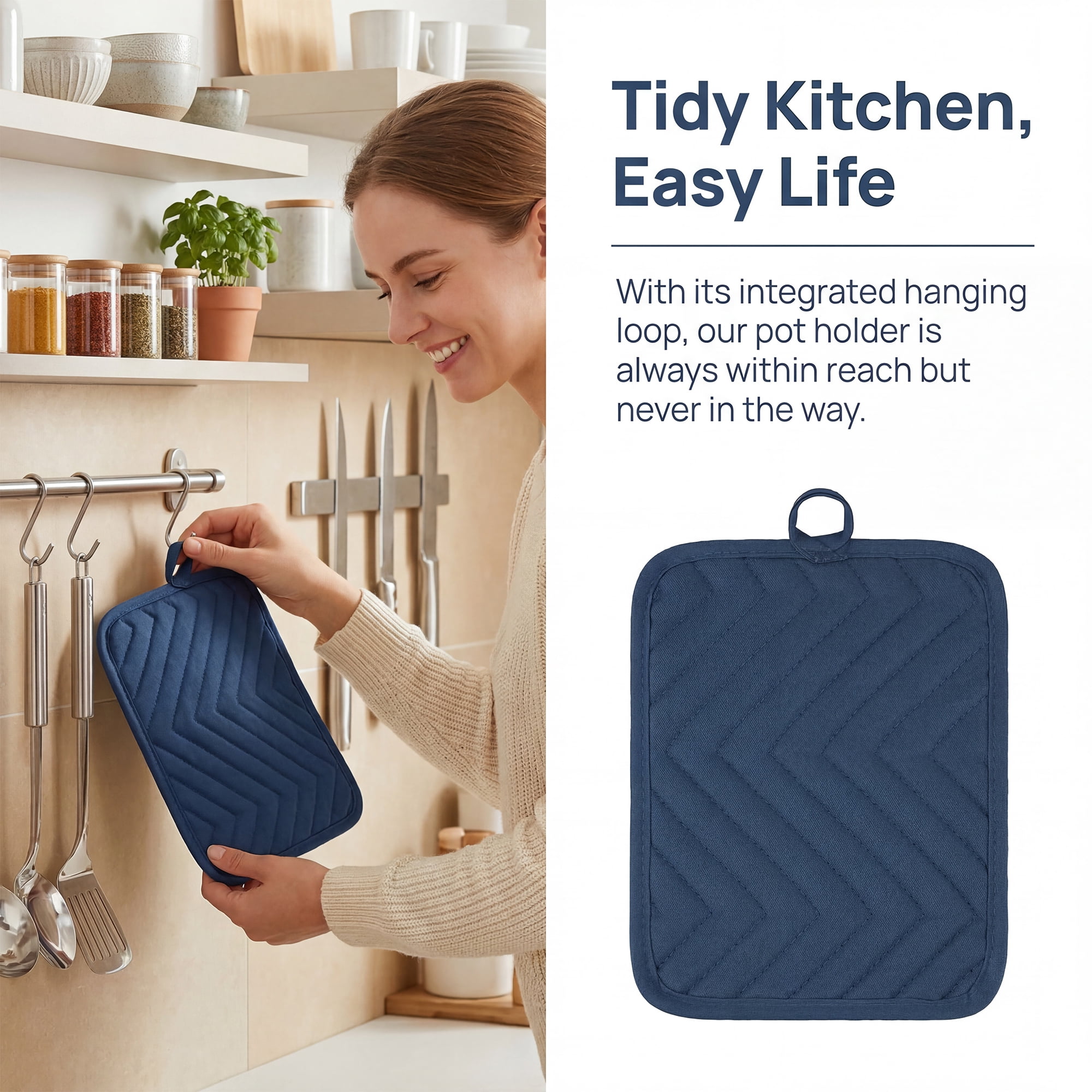 Unique Bargains 2 Pcs Pot Holders Heat Resistant Non Slip Hot Pads for Kitchen Blue 9.1"x7.1"