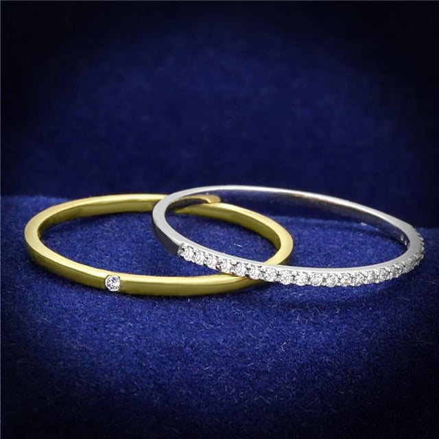 Alamode TS207-7 Women Gold & Rhodium 925 Sterling Silver Ring with AAA Grade CZ in Clear - Size 7