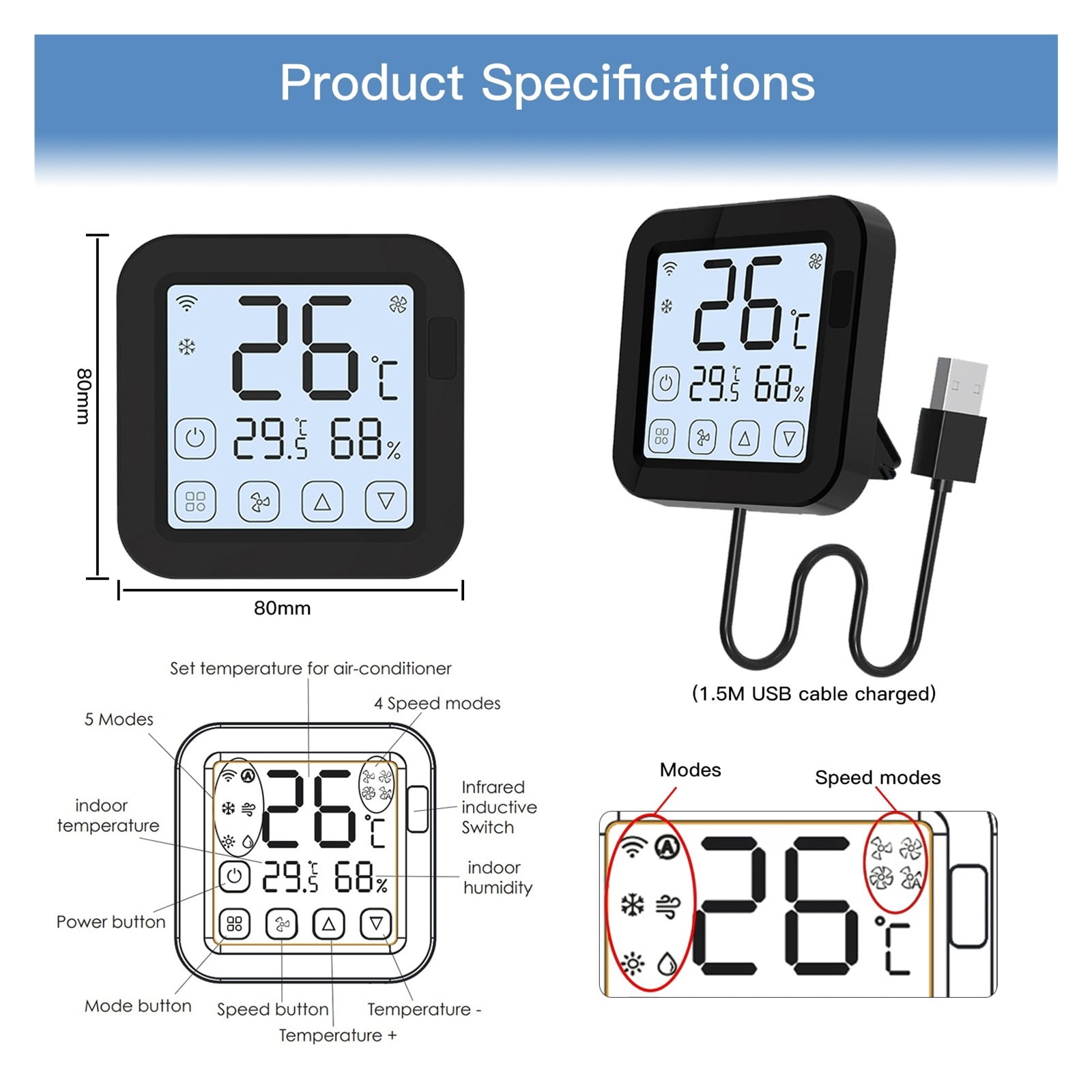 Tuya Smart Air Conditioner Controller, Thermostat With LCD Display App Control Temperature Humidity Sensor Monitor