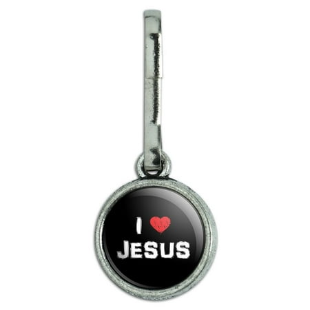 Charm Strap Purse Zipper Pull - I Love Jesus Stylish Antiqued Charm Clothes Purse Backpack Zipper Pull