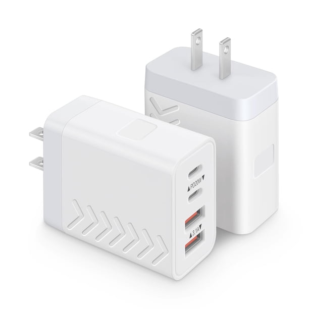 Cargador Dmiosw USB C de 4 puertos PD3.0 QC3.0 de 40 W, paquete de 2