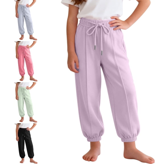 Afuyipoi Girls Active Sweatpants Lightweight Cute Fashion Sporty Jogger Pants with Pockets Size 12 Months-11 Years Purple Size 3T