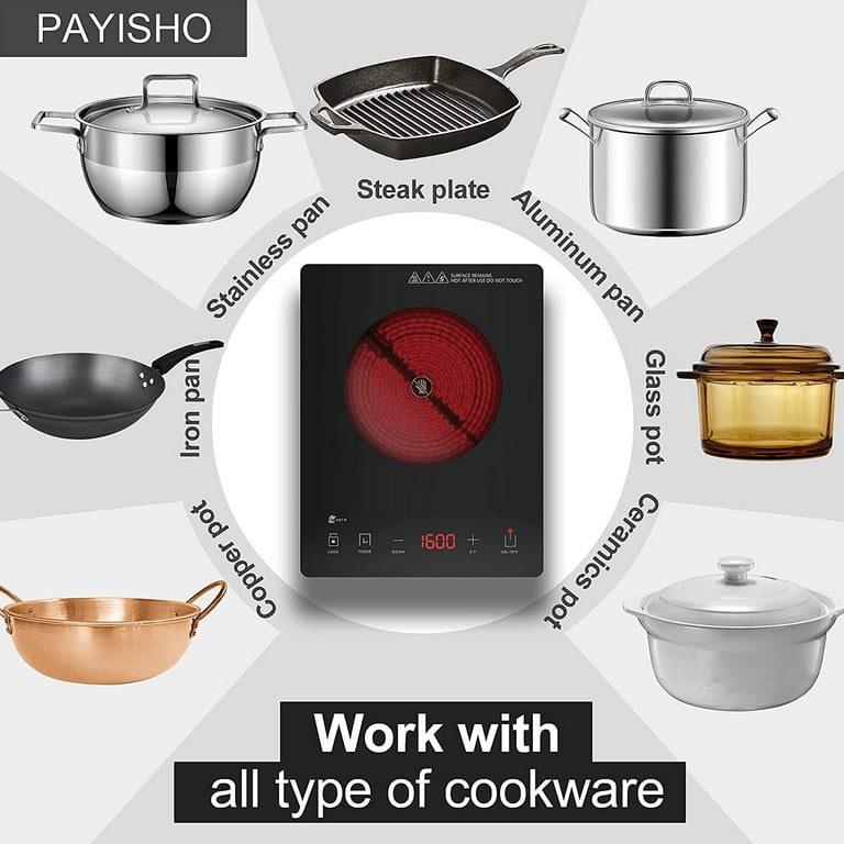  PAYISHO Hot Plate 1600W Single Induction Burner,Portable  Electric Stove for Cooking,Infrared Burner Induction Cooktop Compatible for  All Cookware Black.: Home & Kitchen