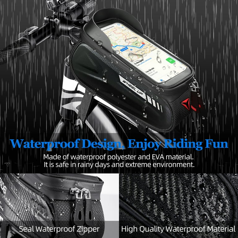 Bike Phone Front Frame Bag, Waterproof Bicycle Phone Mount Top