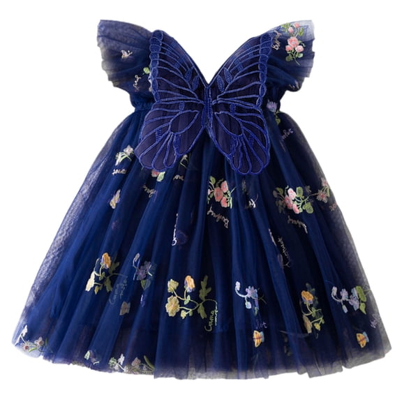 PRfgtbd Girls Summer Dresses Toddler Girls Sleeveless Embroidered Flower Tulle Dress Holiday Party Dress Dance Party Dresses Sundress Vacation Sundress