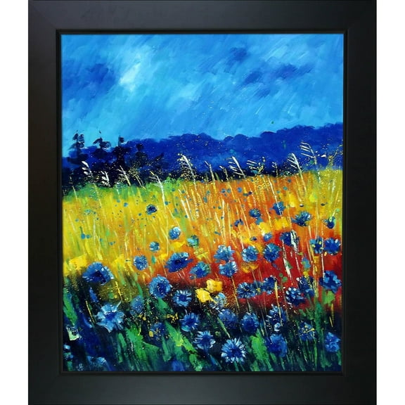 La Pastiche  Pol Ledent 'Cornflowers 45' Hand Painted Framed Canvas Art