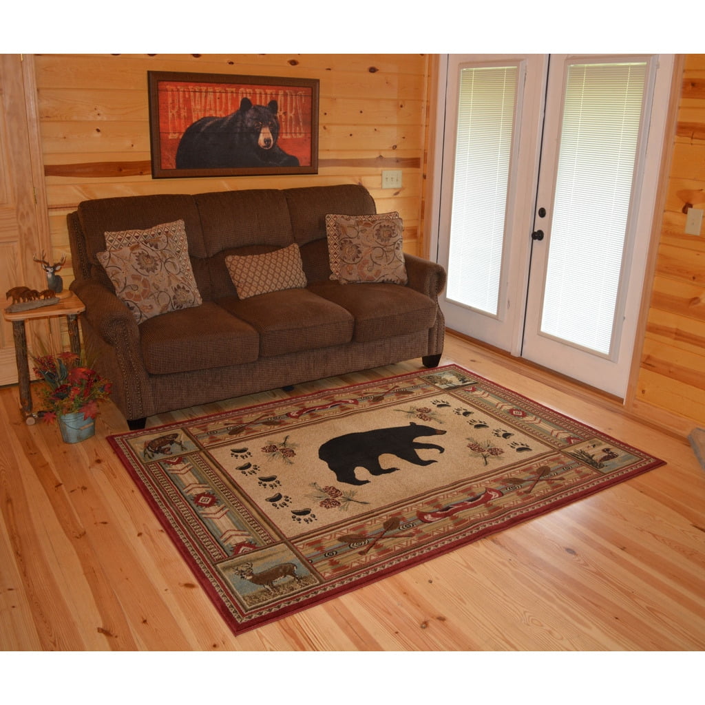 Rug Empire The Outdoorsmen Collection Rustic Lodge Red Bear Cabin Area