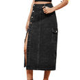 thumbnail image 2 of Women'S Casual High Waist Denim Mid Skirt Slit Button Up Jean Skirts with Pockets Black & Gray M, 2 of 7