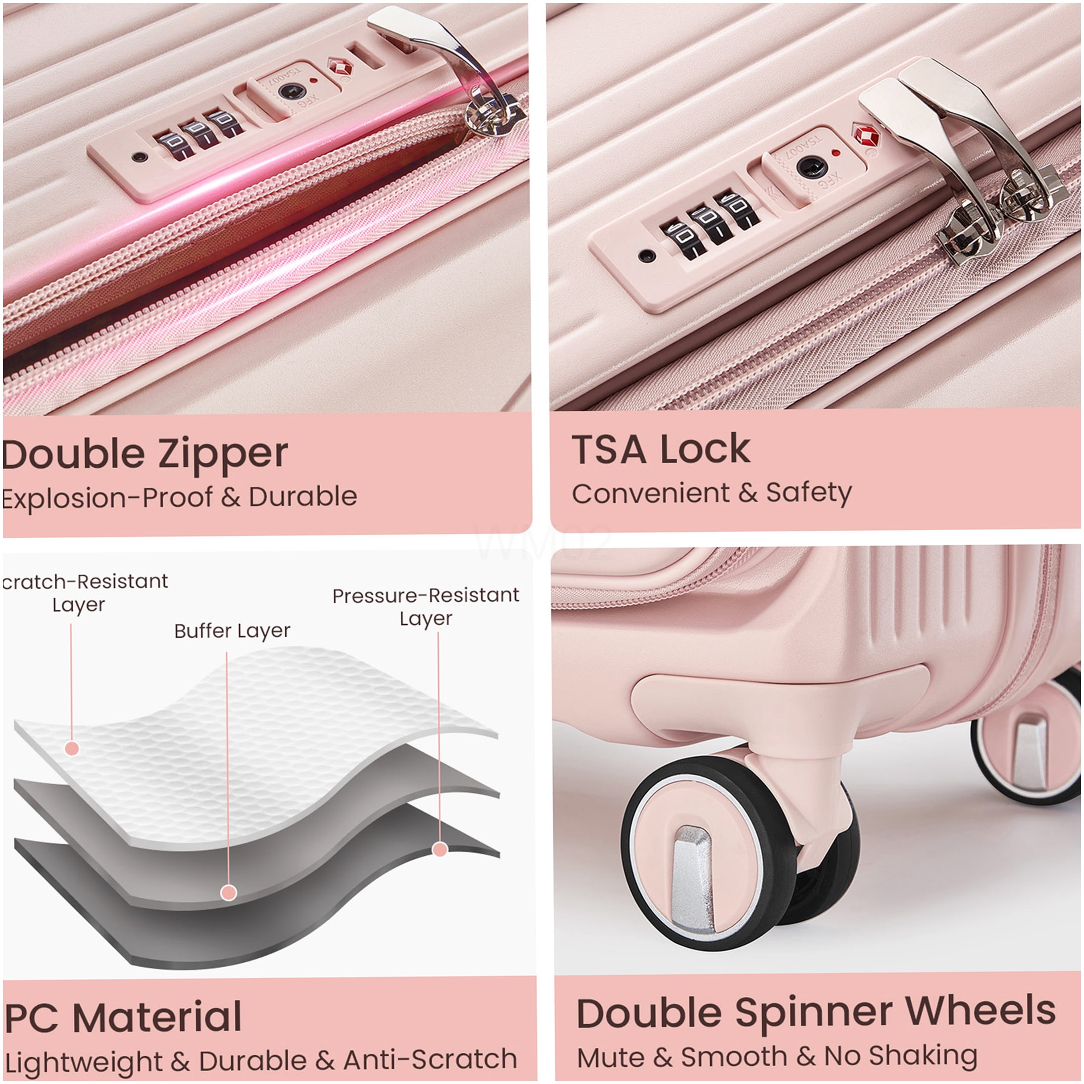 Pink 3-Piece Hard Shell Luggage Set with TSA Lock, Expandable Carry On Suitcase with Front Pocket & Spinner Wheels