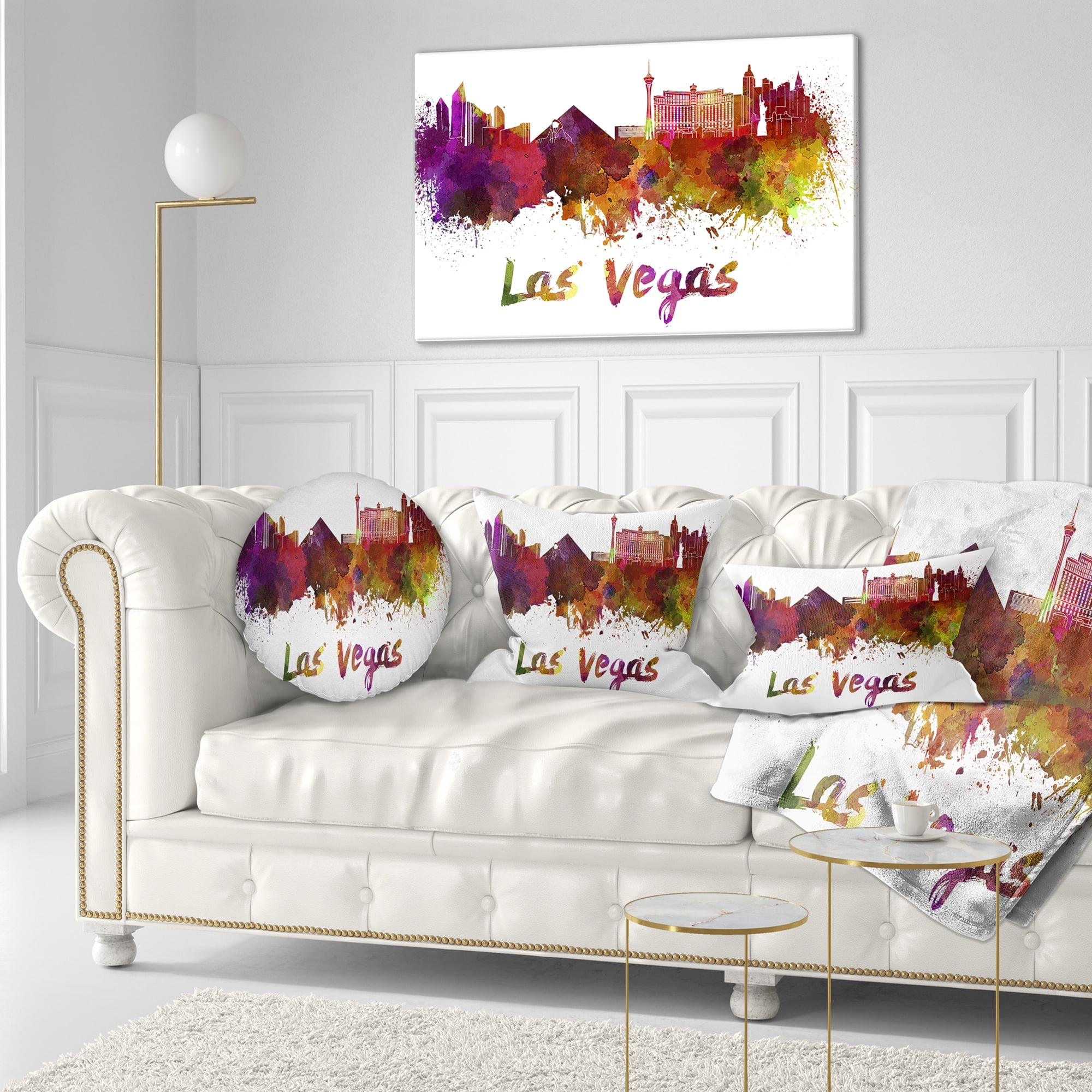 Designart Las Vegas Skyline - Cityscape Throw Pillow - 12x20
