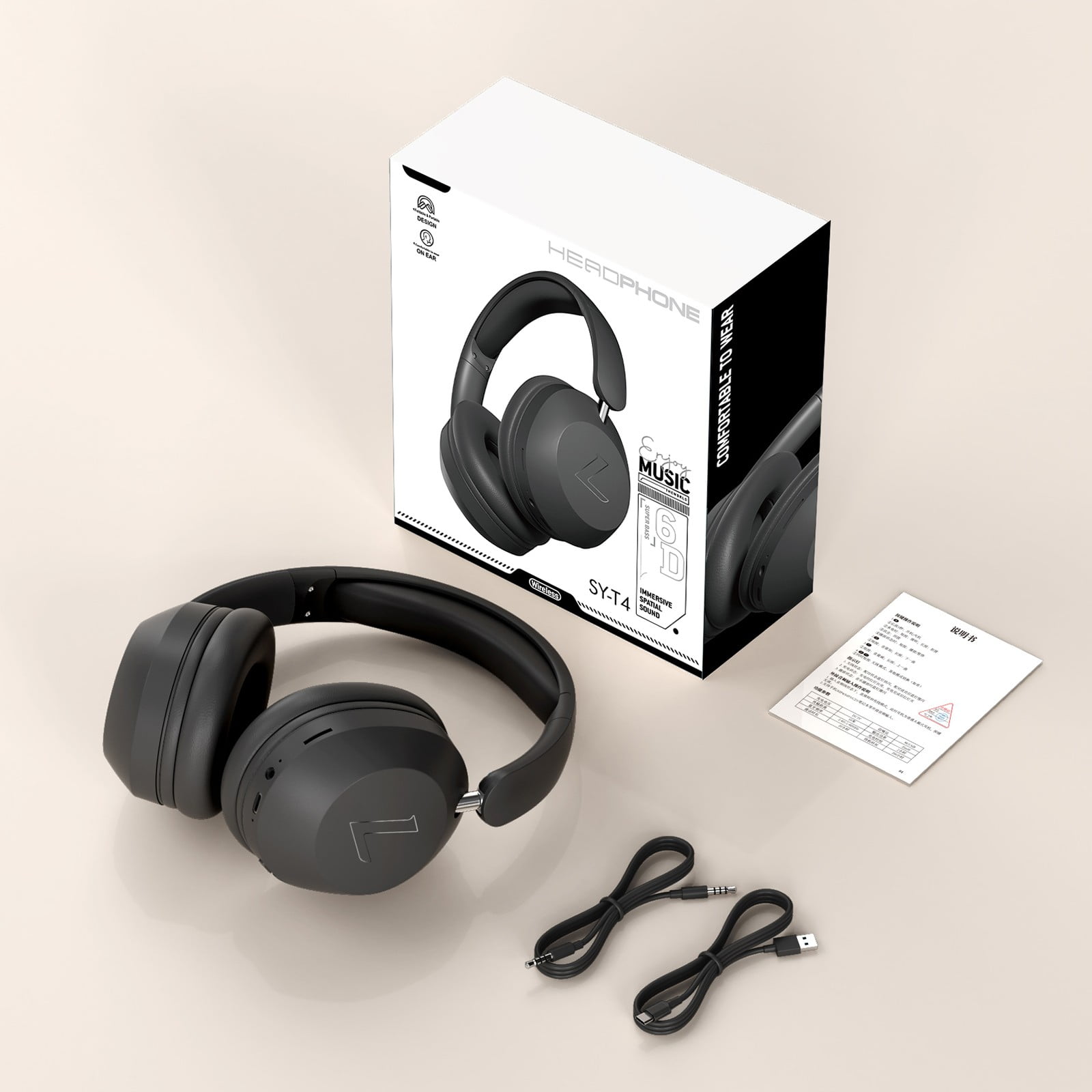 Wireless Over-Ear Headphones - Hi-Res Audiophile Sound, Adaptive Noise Cancellation, Parametric EQ, 60 Hour Battery Life, Includes USB-C Low-Latency Bluetooth Adapter,Black